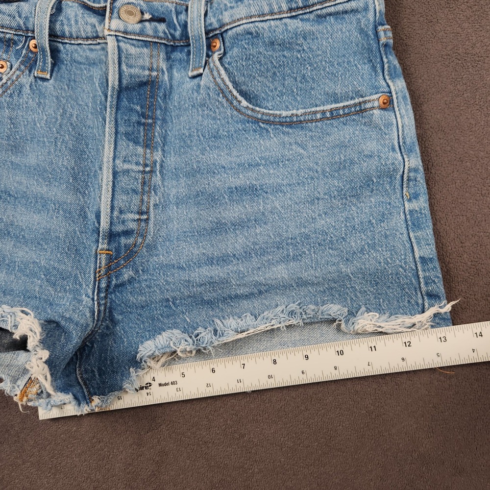 Levis 501 Denim Shorts Womens 30 Blue Original High Rise Button Fly Frayed Hem - Picture 10 of 11